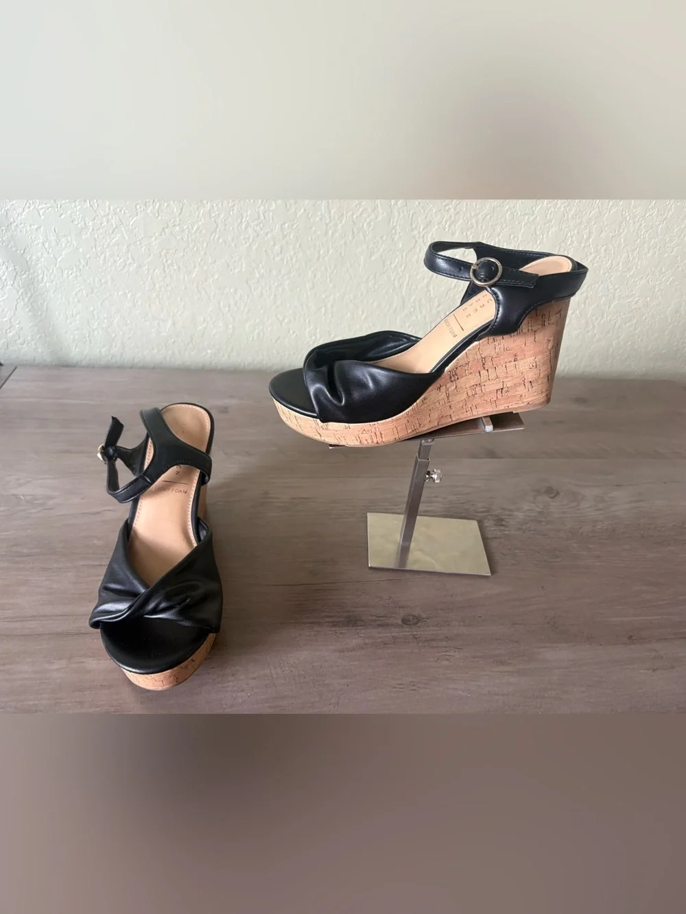 Lauren Conrad Black Cork Platform Wedge Sandals Ankle Strap NWOT